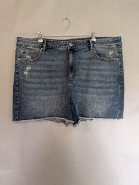 Addition Elle Premium Denim Stretch Denim Jean Shorts High Rise Distressed 22